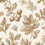 Vintage botanical pattern featuring hand-drawn sepia leaves and berries on a cream background.