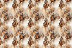 Equestrian pattern with a watercolor design of cowboys riding horses in sepia tones.