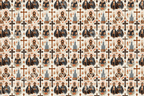 Vintage Eastern Orthodox religious pattern with saint icons, crosses, and churches on a cream background.