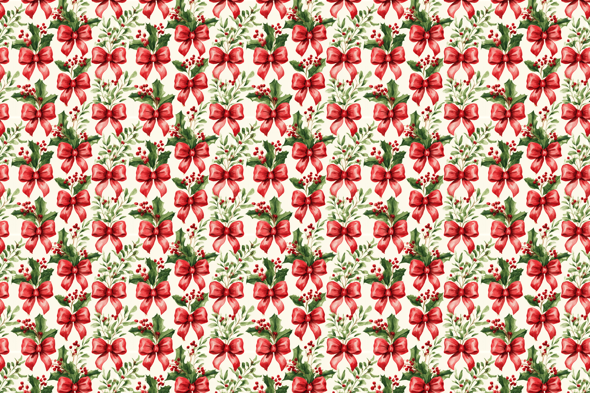 Classic Crimson: Coquette Holiday Holly Wrapping Paper