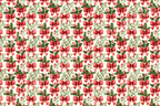 Vintage watercolor Christmas pattern featuring festive red bows, green holly leaves, and berries on cream.