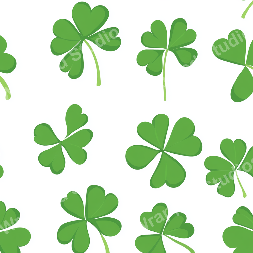 Seamless pattern of bright green shamrocks, a playful botanical design.