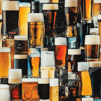 Beer glass collage pattern featuring golden amber, brown, and tan hues.