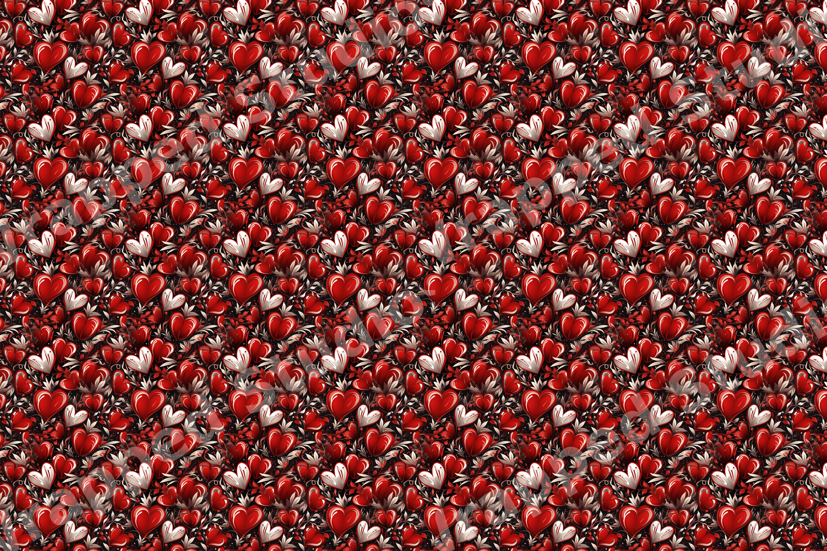 Seamless red and white heart pattern with romantic vintage gothic filigree.
