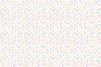 Playful confetti dot pattern with a vibrant, colorful mix of red, orange, pink, purple, blue, green, and yellow on white.