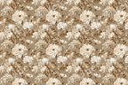 Elegant vintage floral pattern featuring cream peony blossoms and wildflowers in warm sepia tones.