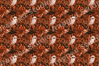 Vintage botanical Halloween pattern with ghosts, pumpkins, and witch hats on a rustic terracotta background.