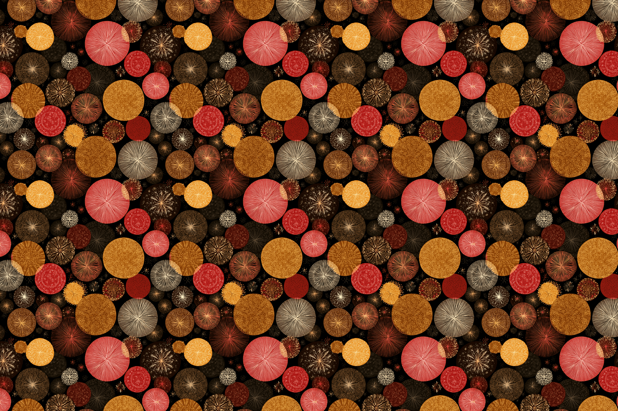 Pattern of multicolored circles on a dark background. Wrapped Studios wrapping paper