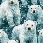 Seamless watercolor polar bear pattern with arctic white bears on a dark teal snowy background.