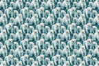Seamless watercolor polar bear pattern with falling snow on a teal background.