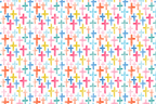 Colorful watercolor cross pattern featuring vibrant hand-painted Christian crosses on a white background.