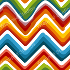 Colorful chevron pattern with retro vibes in green, red, orange, yellow and blue on white.