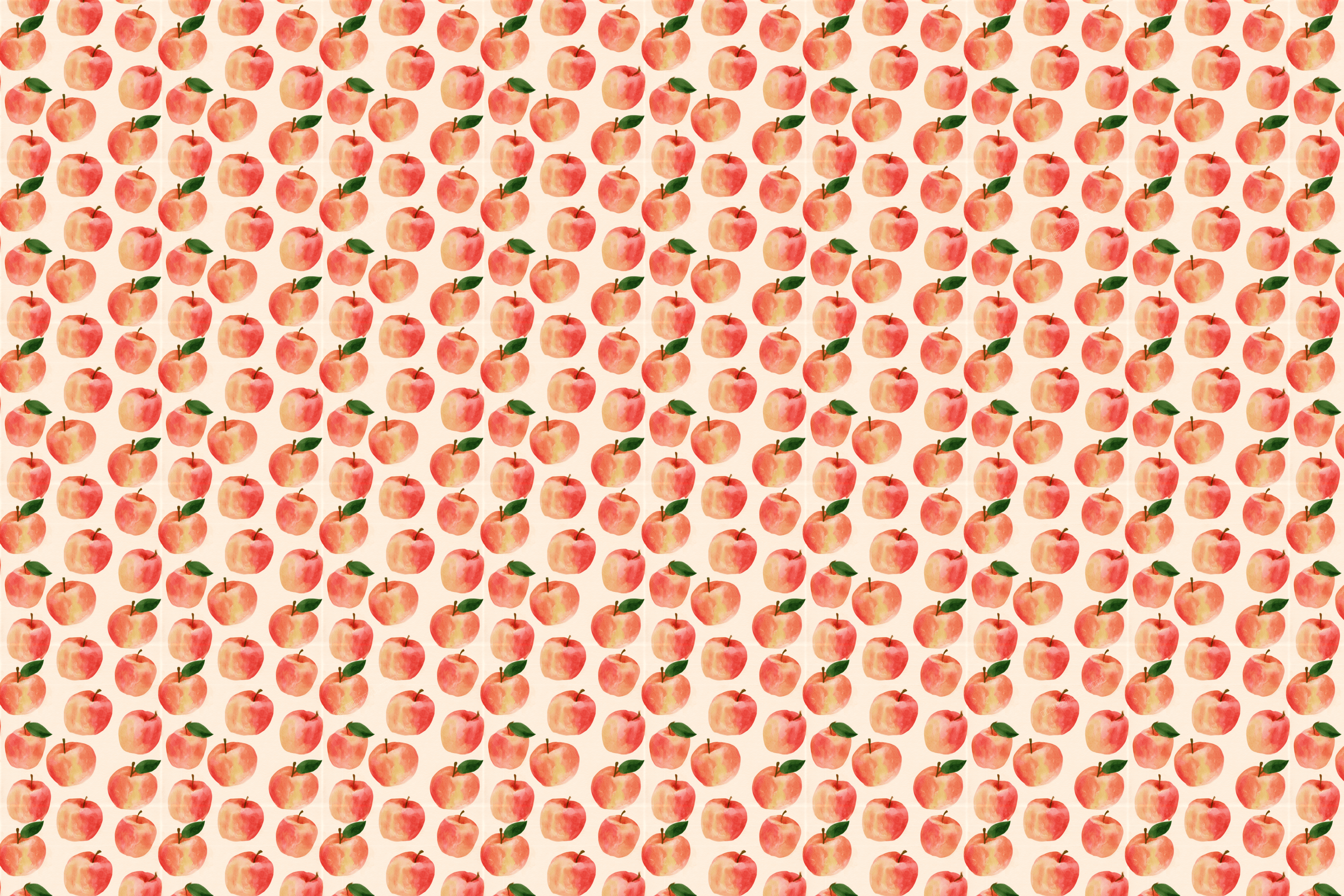 Seamless watercolor apple pattern with red and pink fruits on a cream background.