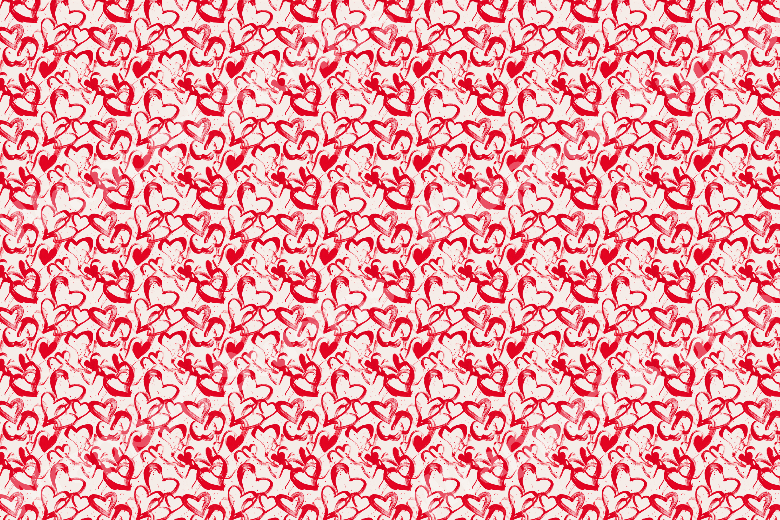 A seamless, playful heart pattern in shades of red and white, with a hand-drawn, whimsical style.