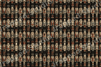 Classic Christmas nutcracker pattern with repeating vintage toy soldiers in muted red, green, and cream on black.