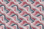 Seamless abstract pattern with flowing, layered shapes in shades of pink, gray, and white.