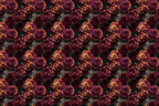 Seamless dark floral pattern with moody burgundy and gold roses in a vintage gothic botanical design.