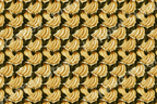 Vintage tropical pattern with repeating golden yellow banana bunches and dark green leaves.