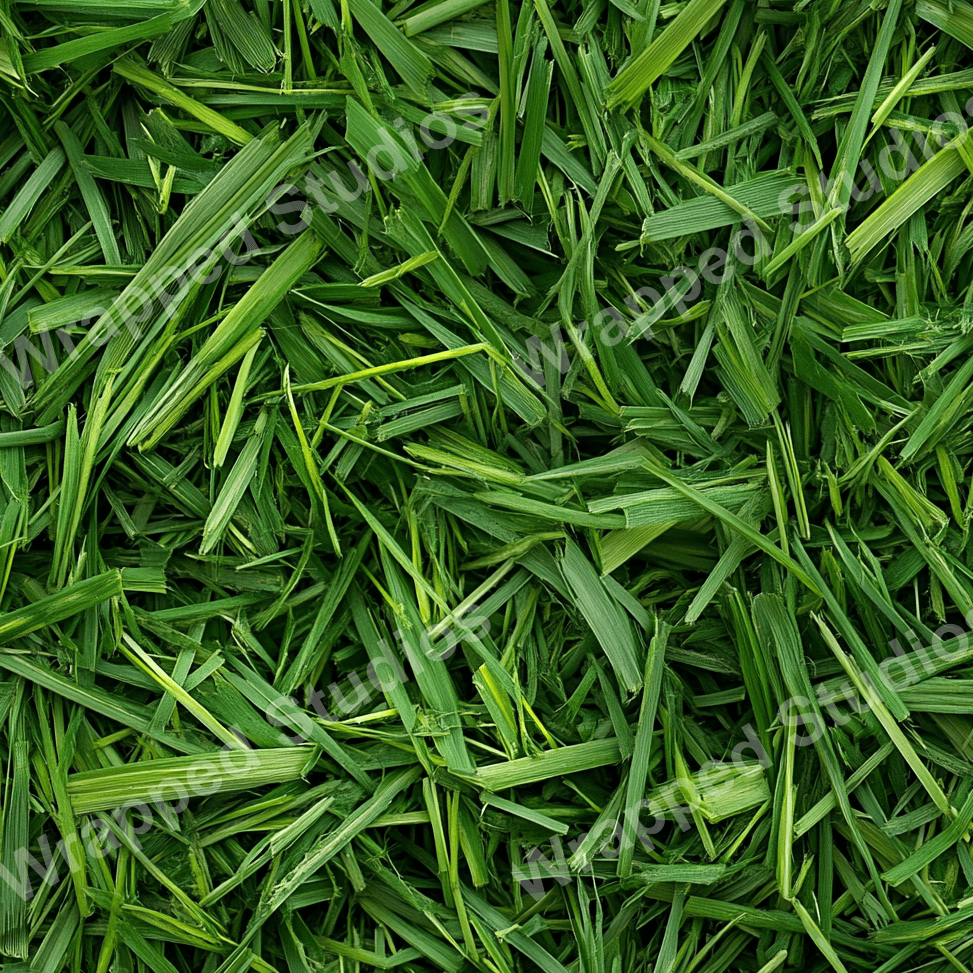 An allover grass pattern in shades of fresh green creates a textural, botanical print.