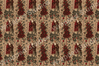 Vintage Santa Claus and holly berry tree seamless pattern in red, green, and beige.