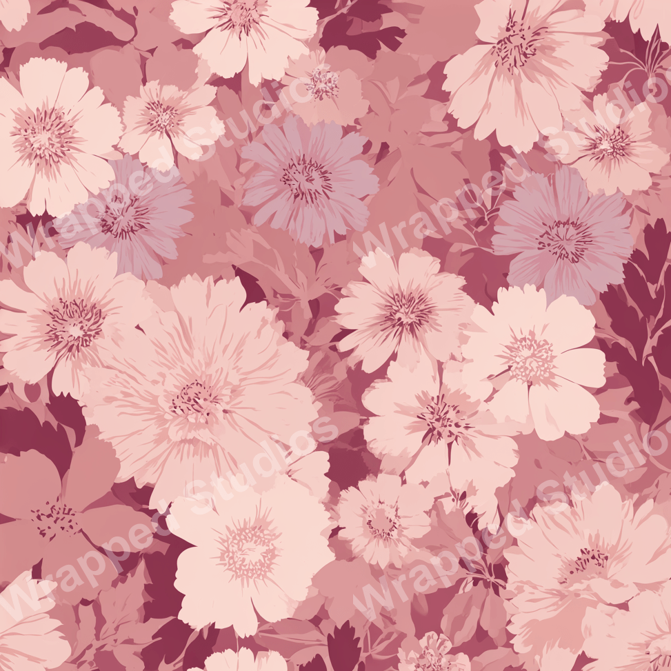 Dusty rose floral pattern featuring botanical elements and a vintage-inspired aesthetic.