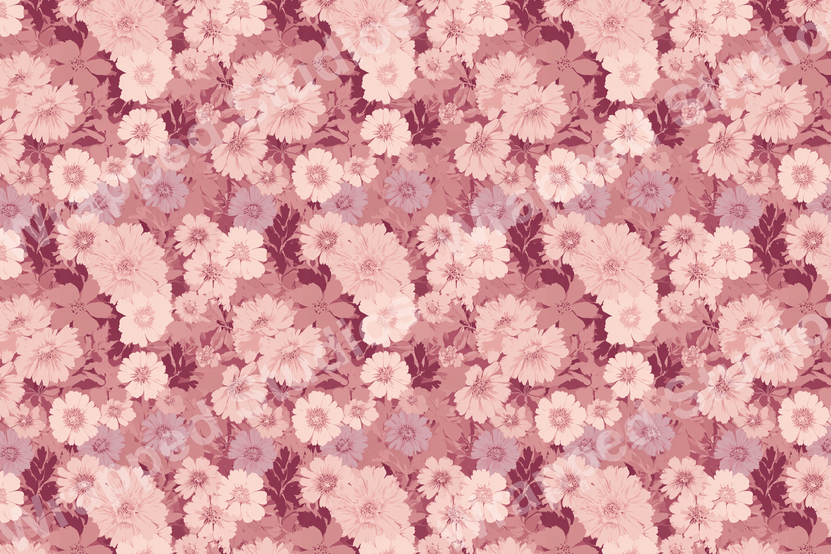 Mauve and blush vintage floral pattern with botanical foliage.