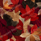 Seamless floral pattern with line-art flowers in shades of red, gold, and burgundy.