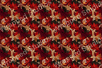 Elegant floral pattern with red, burgundy, and gold flowers and decorative line art accents.