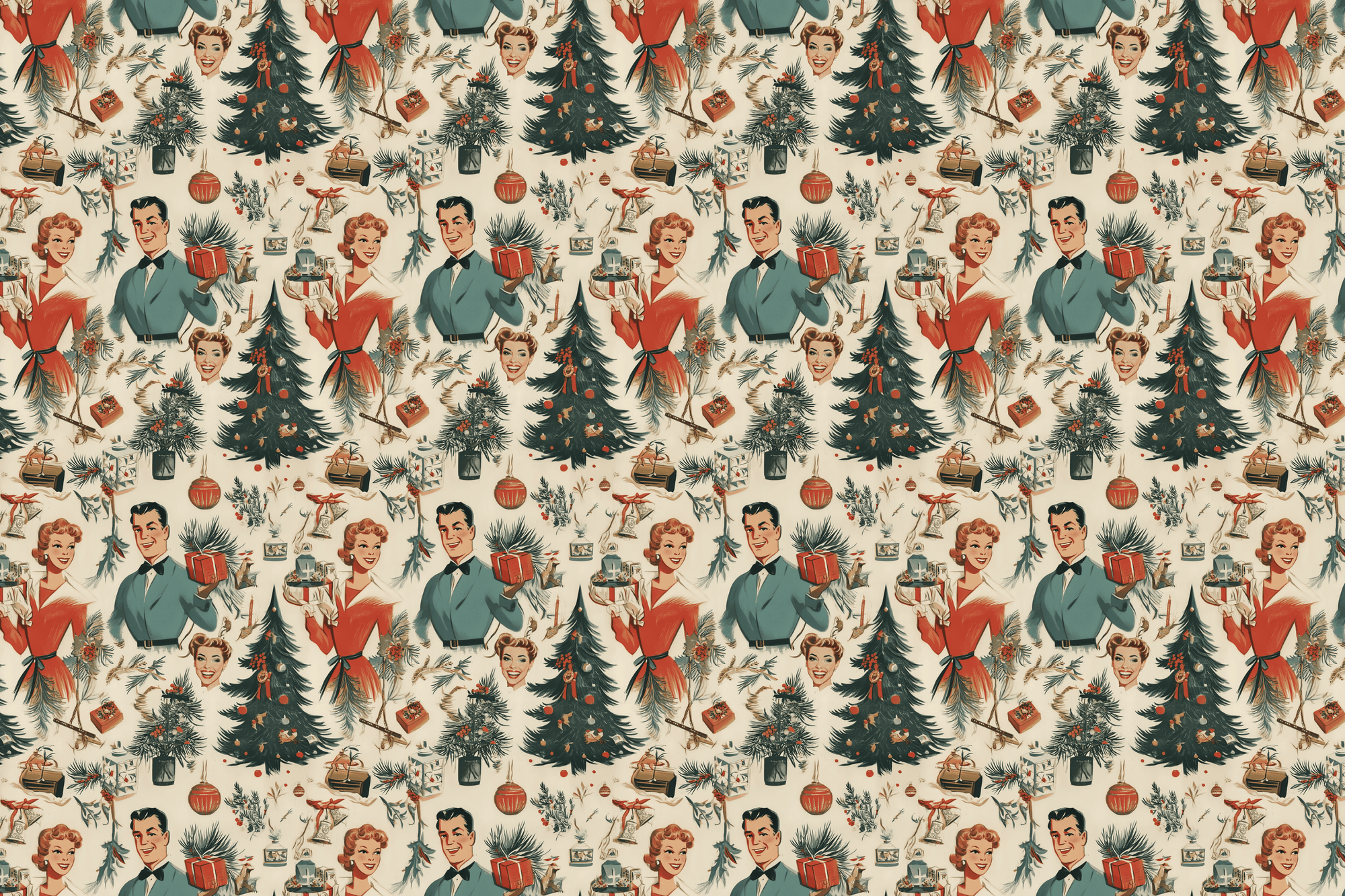 Stepford Smiles: Vintage Retro Christmas Wrapping Paper