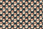 Vintage Christmas pattern featuring repeating retro Santa Claus faces on a dark blue background.
