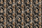 Seamless botanical pattern with pinecones, twigs, and leaves in sepia and dark gray hues.