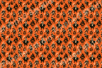 Spooky vintage Halloween pattern featuring retro hand-drawn skeletons, scarecrows, and pumpkins on orange.