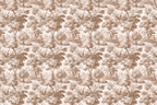 Vintage sepia toile de Jouy pattern featuring a classic botanical forest and woodland landscape design.