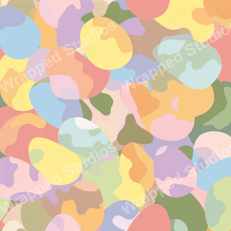 Seamless pattern with pastel color abstract shapes and organic blobs create a playful, modern design.