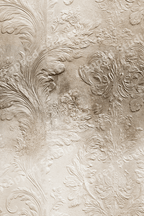 Elegant vintage botanical design featuring embossed plaster acanthus leaves in a warm beige texture.