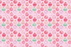 Pastel watercolor Christmas ornament pattern with pink, green, and gold baubles on a light pink background.