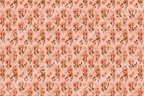 Watercolor floral pattern featuring muted peach chrysanthemums with warm green leaves on a soft blush background.