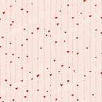 Playful seamless pattern with scattered red hearts and vertical pinstripes on a light pink background.