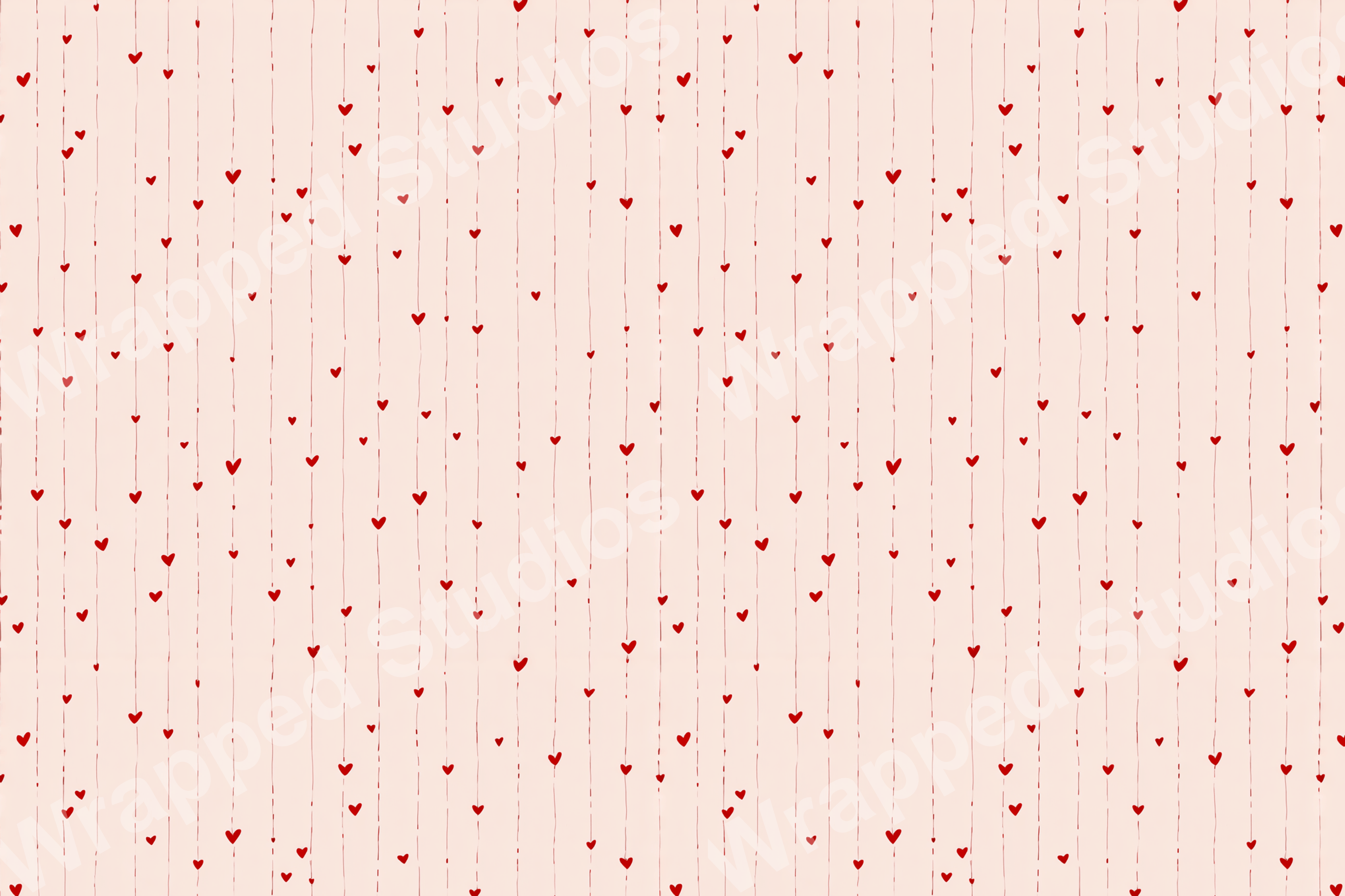 Cute red heart pattern with vertical dashed lines on a light pink background, creating a sweet and playful design.