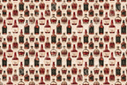 Vintage whiskey and bourbon bottle pattern featuring illustrated decanters on a cream background.
