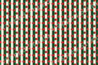 Vintage holiday pattern featuring red polka dots over green and cream vertical stripes.