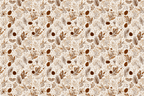 Rustic vintage botanical design with brown pine cones and winter foliage on a neutral cream background.