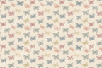 A vintage butterfly pattern with coral, blue, and cream line art on a light beige background.
