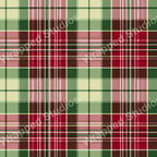 Classic tartan pattern design in red, green, and beige hues.