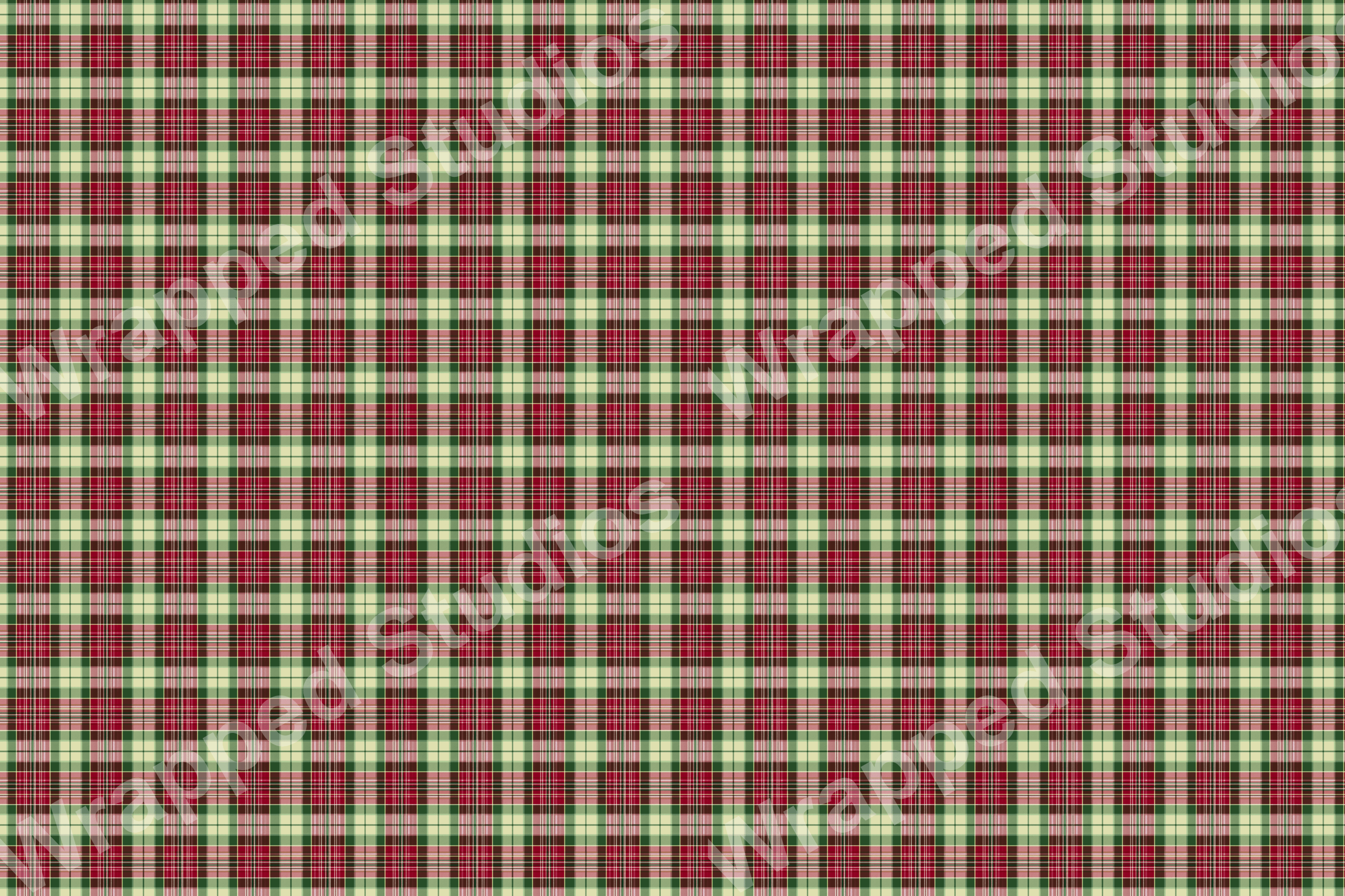 Classic tartan plaid pattern in shades of red, green, and cream.