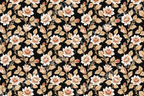 Vintage botanical design featuring cream floral pattern with beige leaves on a black background.