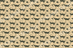 Vintage botanical alligator pattern with dark green crocodiles and whimsical flowers on a beige background.
