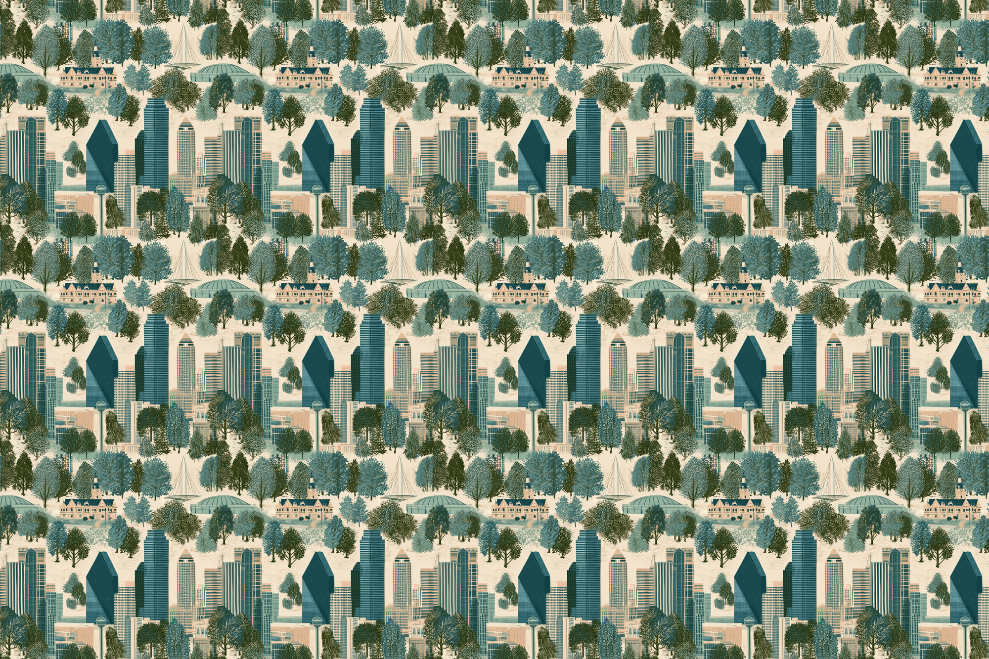 Dallas Skylines: Vintage DFW Cityscape Wrapping Paper