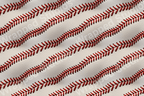 Classic baseball stitch pattern with red thread on a textured white background.