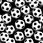 Seamless sports pattern featuring black and white soccer balls scattered on a black background.